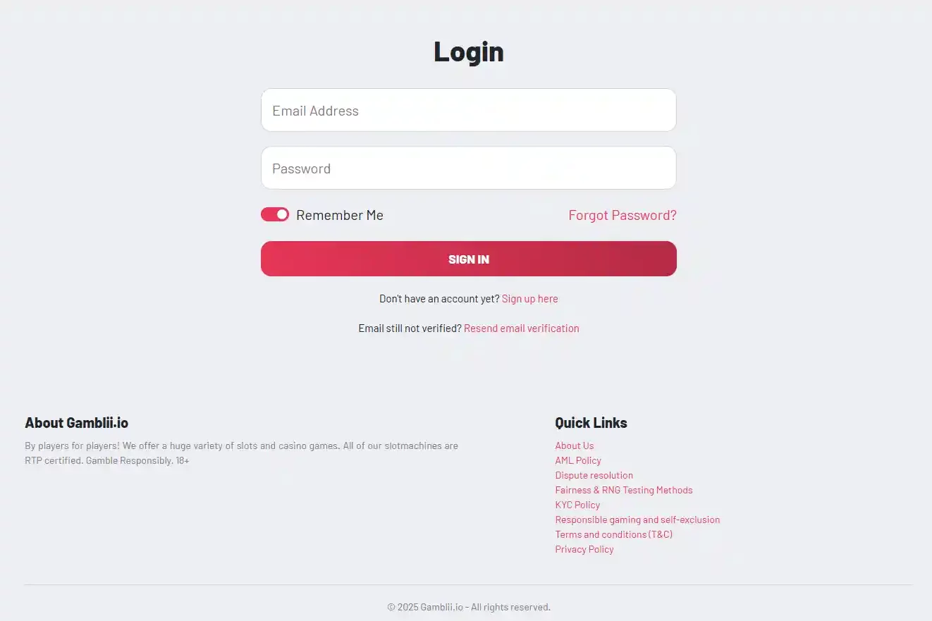 The Process of Logging Into an Account at Gamblii